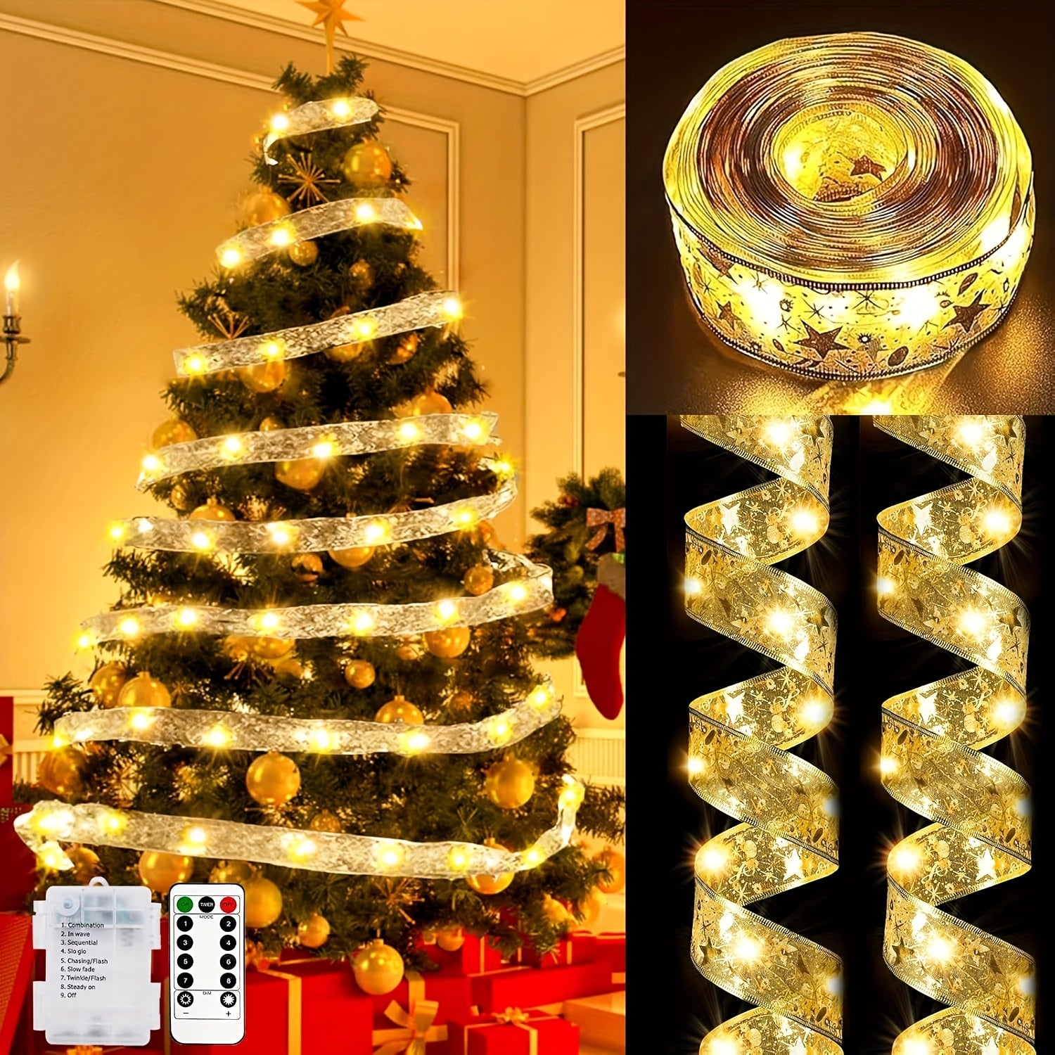 2 米 400LED 圣诞树串灯，USB 供电带遥控器，暖白色。适用于圣诞树、节日装饰、派对，轻松营造节日氛围。