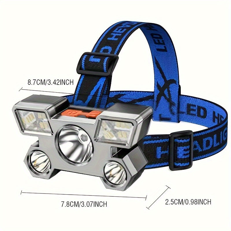 Rechargeable 5-LED Headlamp, Built-in Battery, Home Night Light, 4 Modes, Portable Flashlight, Lightweight USB Headlamp, Small Light for Camping, Fishing & Hiking