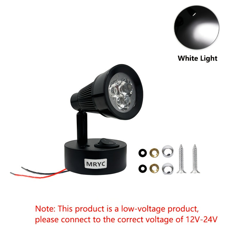1pc RV indoor lighting light rotatable LED reading light spotlight, with push button switch, 3W bedside reading lamp, suitable for camper van, trailer, station wagon, marine yacht indoor lighting, DC12-24V