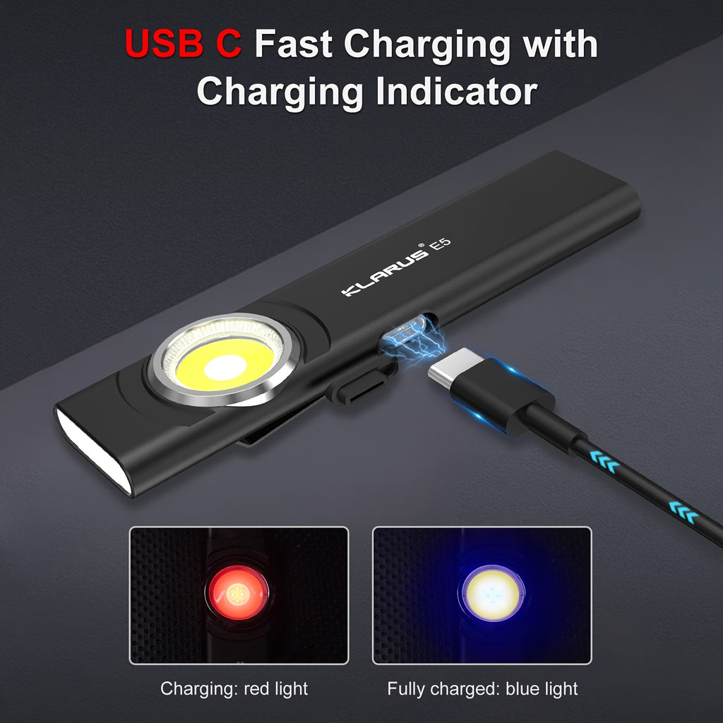KLARUS E5 Flashlight, Mini Portable High-Intensity Dual Light EDC, Rechargeable Outdoor Magnetic Suction Household Mini Flashlight