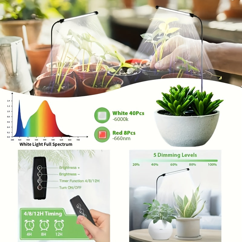 HOTU 6000K Plant Grow Light, USB Powered, Directly Plug into Potted Plants for Lighting, No Installation Required, Timer Function, Ideal for Indoor Gardens and Greenhouse Planting