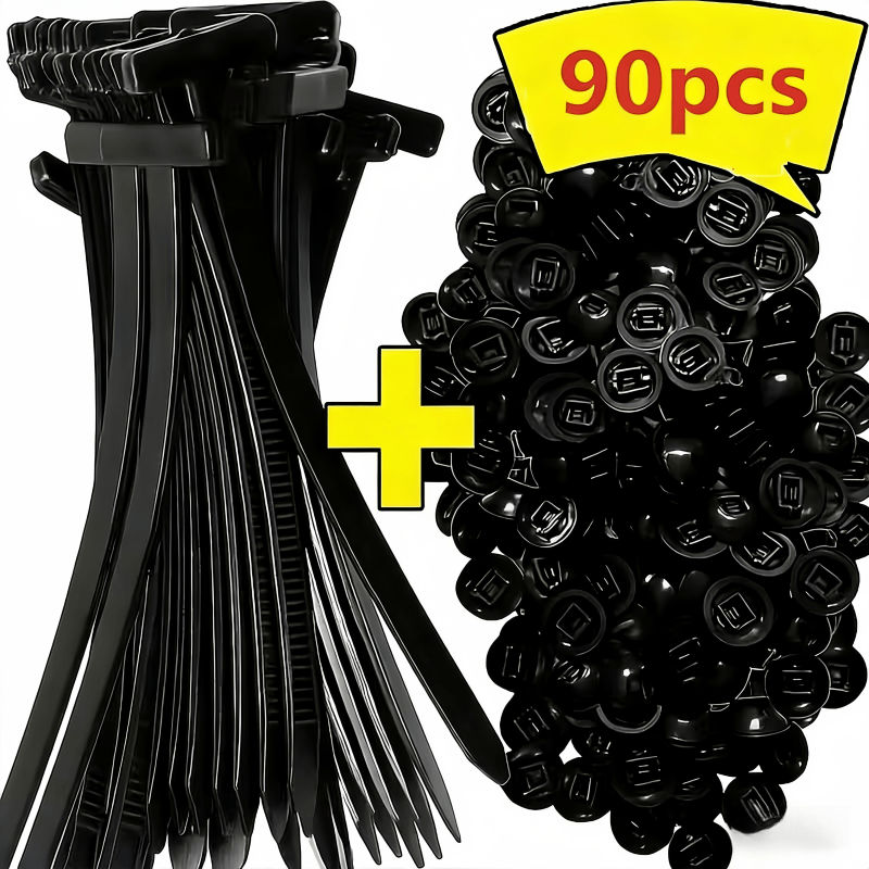 90-Piece Nylon Self-Locking Cable Tie Mount Push Clips – Durable Plastic Fastener, Through-Core Nail Design, Screw Replacement for Auto Repair Fenders, Mud Flaps, Trunk Liners, Cable Management & Multi-Purpose Heavy Duty Fixing