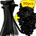 90-Piece Nylon Self-Locking Cable Tie Mount Push Clips – Durable Plastic Fastener, Through-Core Nail Design, Screw Replacement for Auto Repair Fenders, Mud Flaps, Trunk Liners, Cable Management & Multi-Purpose Heavy Duty Fixing