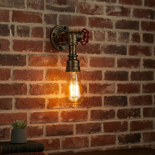 1/2-Piece Water Pipe Wall Light, Vintage Industrial Style Wall Light, Western Theme Wall Light, Suitable for Bedroom, Hallway and Study, E27 Socket (Bulb Not Included)
