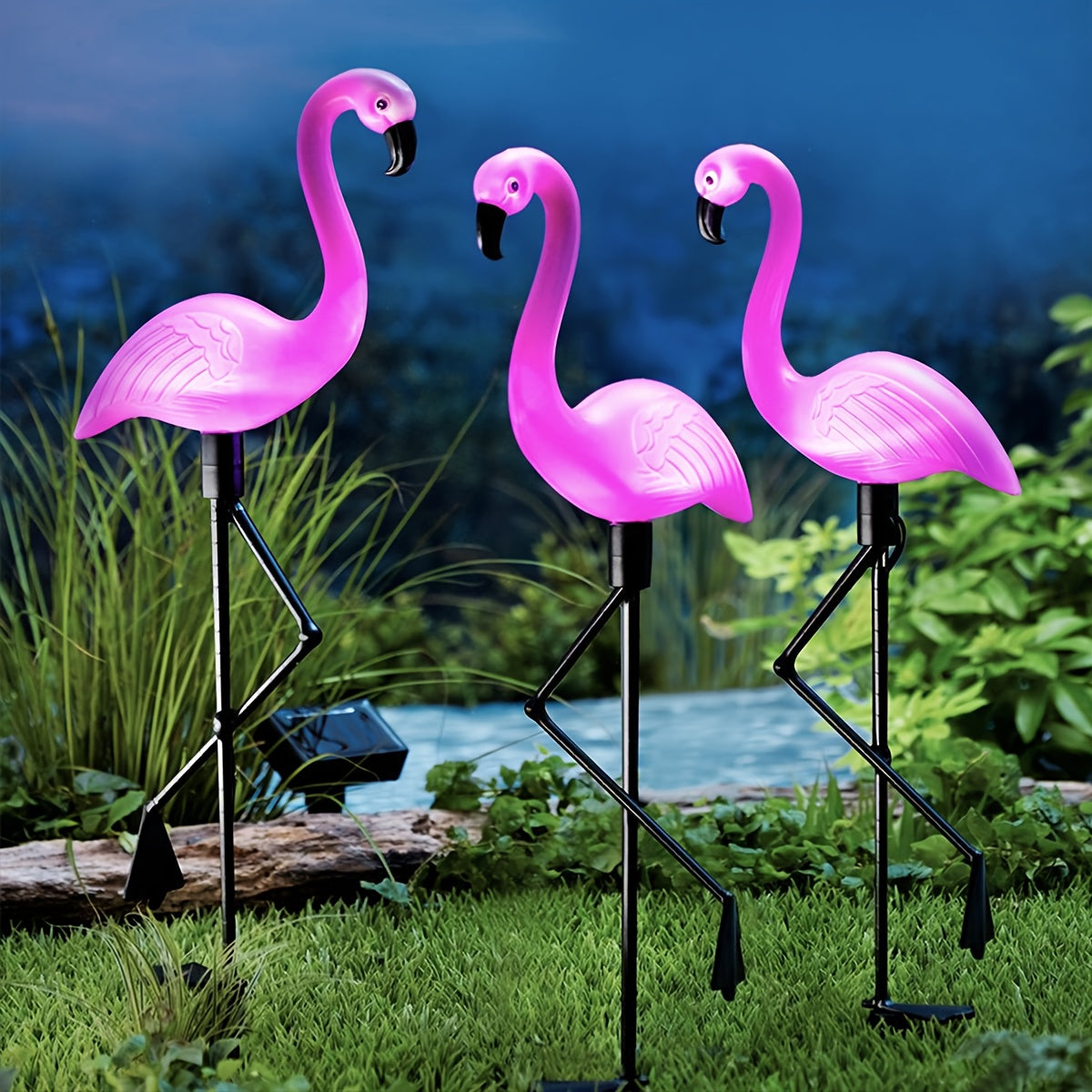 3 Pack Flamingo Solar Light, Outdoor Flamingo Courtyard Decoration, Flamingo Ground Insert Light Solar Powered, Lawn Decorative Garden Ground Stake, Courtyard Pond Ground Backyard Decoration - IP65 Protection Rating