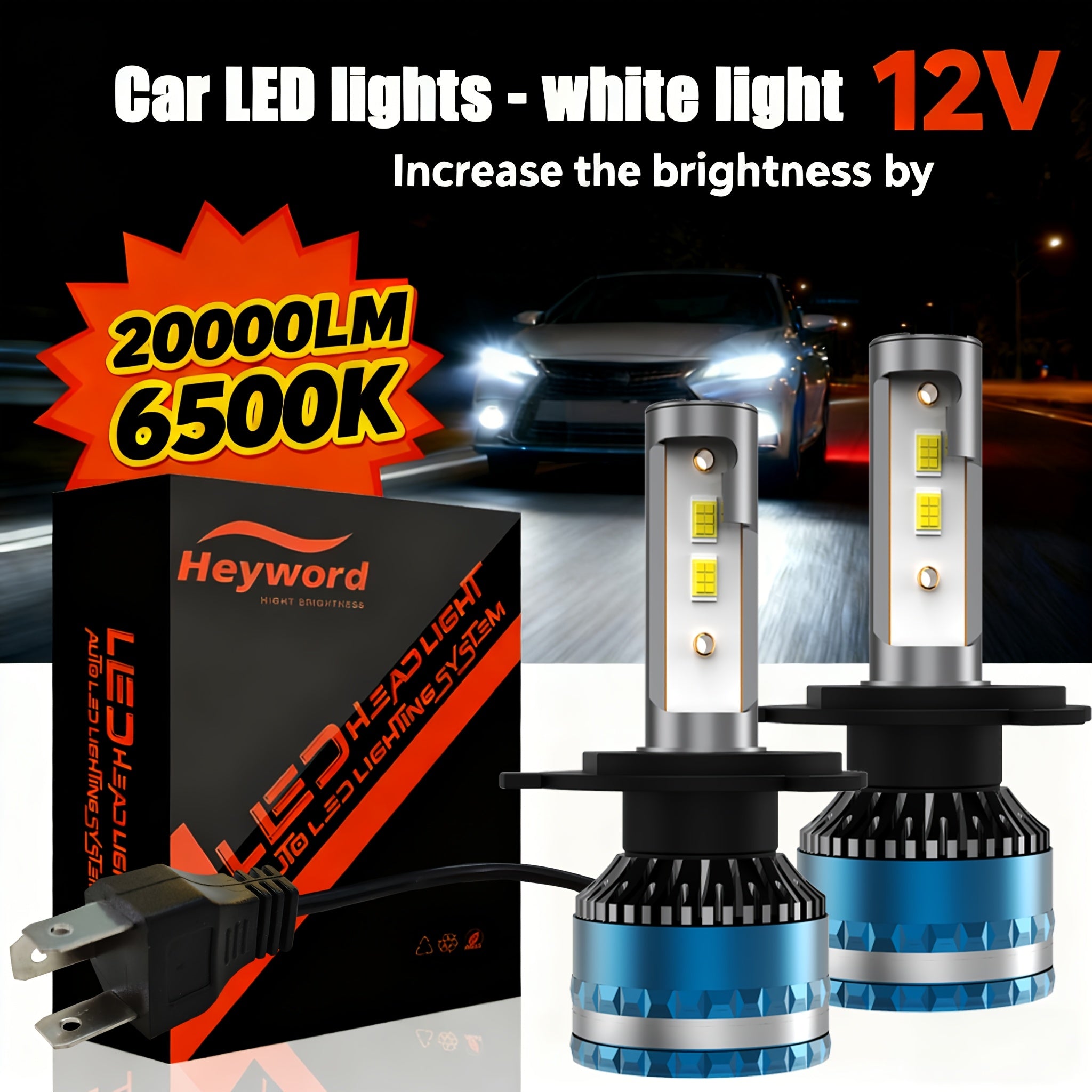 Heyword 2-Pack LED Headlight Bulbs - Compatible with H11, H7, H4 | Super Bright White Light | Easy Installation | High/Low Beam Integrated | Fits Most Cars and Motorcycles