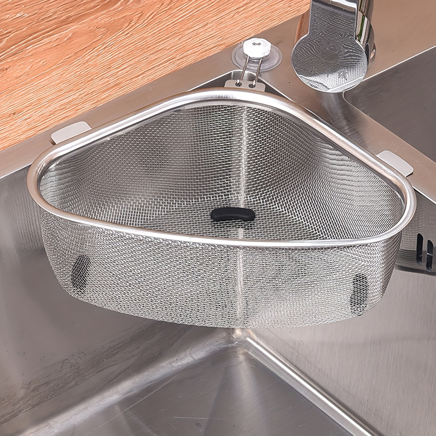 Triangular Stainless Steel Sink Strainer Basket - Removable Food Waste Filter with Mesh Storage Basket, Easy to Clean, for Hanging & Standing in Kitchen, Kitchen Sink Drain Basket