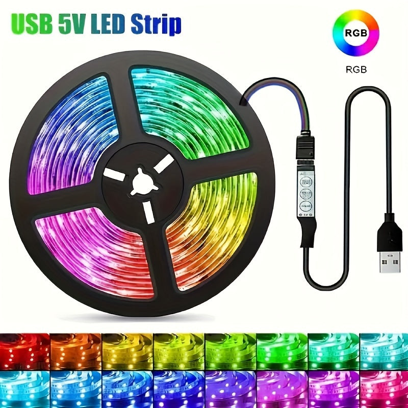 USB多功能控制RGB LED灯带，具动态颜色同步功能，长度可选3.28FT至100FT，适用于电视、房间和圣诞装饰。广泛用于汽车装饰、派对氛围照明