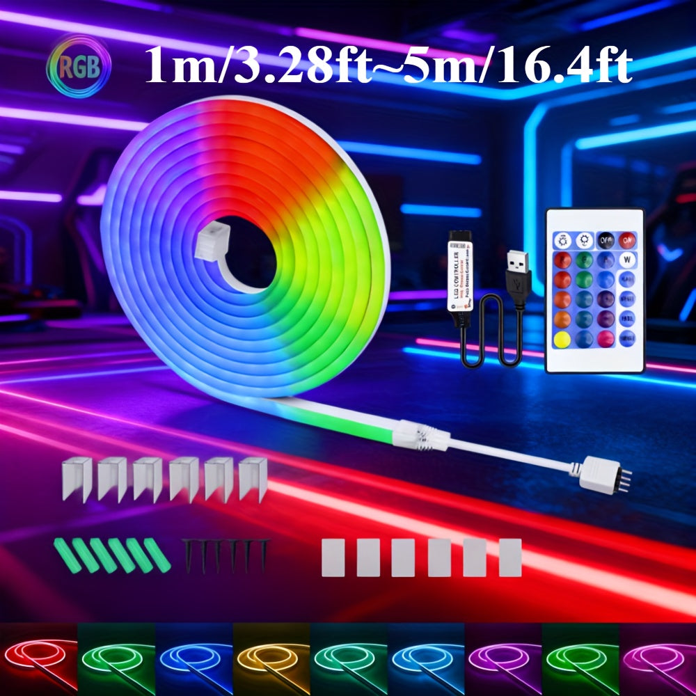 LQHZMYY RGB LED 霓虹灯条，带 USB 供电、24 键遥控器、卧室多种模式、电视背光、橱柜和圣诞装饰、鲜艳的颜色和易于安装、卧室霓虹灯，派对节日优选