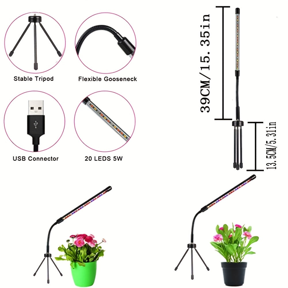 Mini LED Full Spectrum Grow Light Strip with Desktop Tripod, Indoor Plant Grow Light with 3/9/12H Timer, 3 Lighting Modes & 10 Dimmable Levels