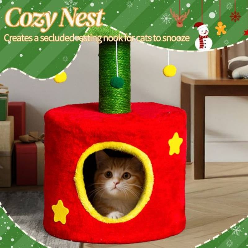 30英寸高多层猫爬架，配有剑麻抓柱与温馨猫屋——室内活动专为幼猫设计，悬挂式红绿配色猫爬架，适合小户型、公寓及家庭使用