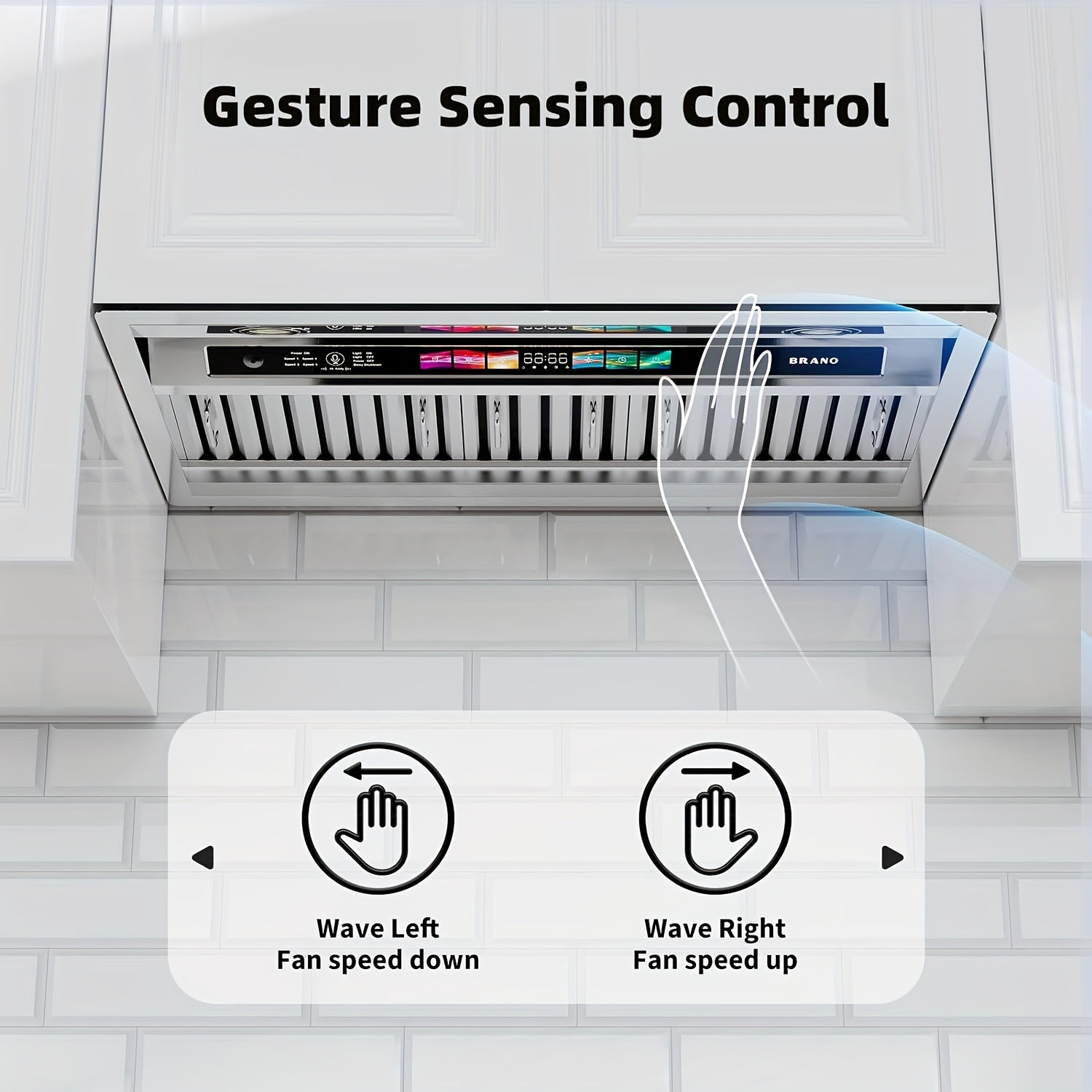 Built-In Range Hood with Voice/Gesture/Touch Control, 900 CFM Airflow, 4-Speed Exhaust Fan, Memory Mode, Adjustable Lighting, Convertible Ducted/Ductless Installation
