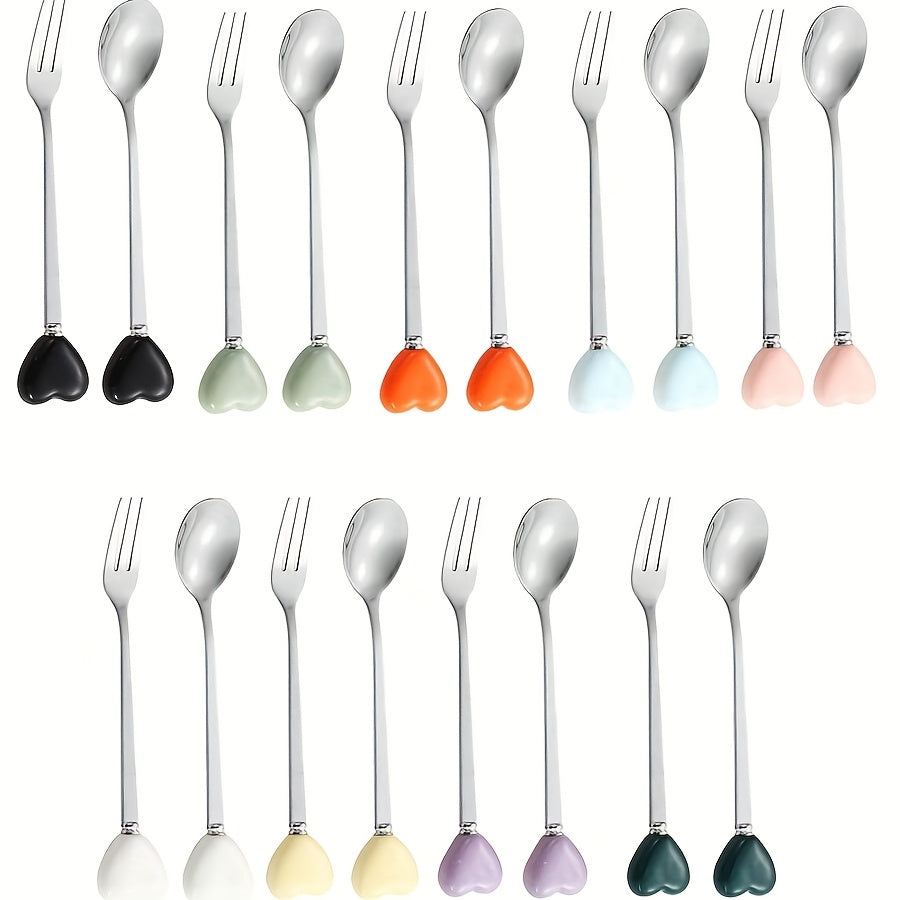 Luxury Stainless Steel Fork Spoon Set (2/4 Pieces), Fashion Tableware, Perfect for Afternoon Tea, Wedding, Cafe, Ideal Gift for Women, Travel Essential, Colorful Ice Cream Dessert Spoon for Summer Cake Yogurt