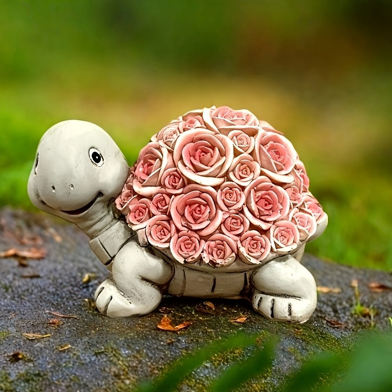 1PC Solar Light, Resin Craft Turtle Statue Light, Creative Turtle with Rose on Shell, IP44 Outdoor Landscape Decorative Light, Courtyard Garden Lawn Ambient Light, Birthday Party Decorative Light, Valentine‘s Day Gift, Gift for Family and Friends