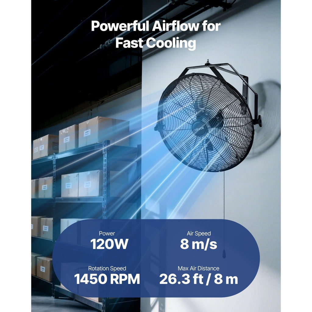 VEVOR 18" / 20" Industrial Wall Mount Fan, 3 Speeds, 4000 CFM / 4650 CFM, Garage Workshop Fan