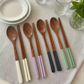 4-Piece Japanese Macaron Color Series Wooden Long Handle Colored Spoon & Chopstick Set – Handmade Reusable Cutlery Set – Essential for Christmas, Halloween, Easter Holidays – Durable Home Tableware Necessity – Perfect for Kitchen & Dining Room/