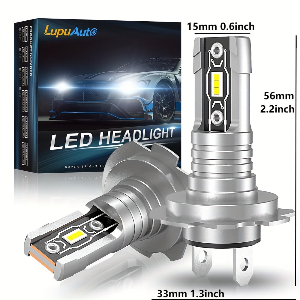 Set of 2 H7 LED Headlight Bulbs, Equipped with Canbus 5530 Chip, Provides 18000 Lumens of 60W White Light, Suitable for Cars, Trucks and Motorcycles, No Battery Needed