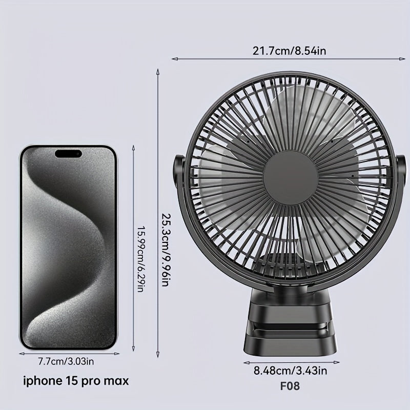 8 Inch Portable Clamp Desk Fan, 10000mAh Battery Up to 37H Working Time, USB Rechargeable Quiet Strong Airflow Fan with Digital Display, 5 Speed Levels, Durable Clamp Fan with Power Bank Output