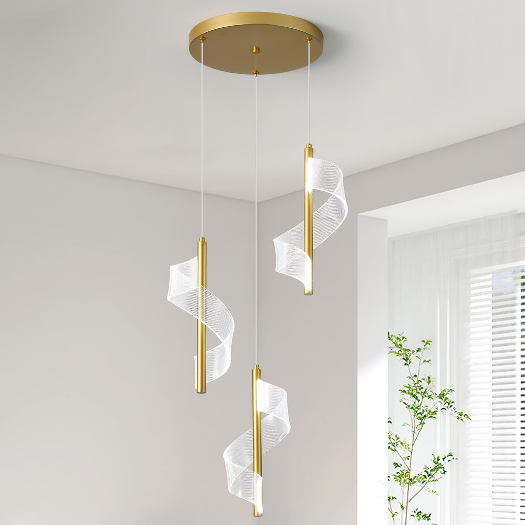 Ganeed modern ceiling gold pendant light, LED 6000K cool white 3-light pendant light, 18W height-adjustable semi-flush mount pendant lighting fixture, suitable for kitchen island, dining table, living room