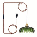 Green Glass Pendant Light with US Plug, Exquisite Handmade Craftsmanship, Unique Color, E26 Base, Suitable for Kitchen Island, Bedroom, Dining Room, Living Room