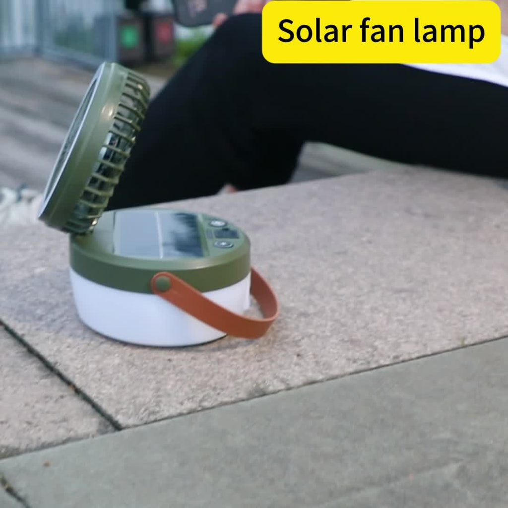 1pc Solar Camping Fan with Light | 2-in-1 Multifunctional Fan, Hanging Tent Light & Portable Fan | USB & Solar Rechargeable | Quiet Wind & Adjustable Angle | Coated Surface
