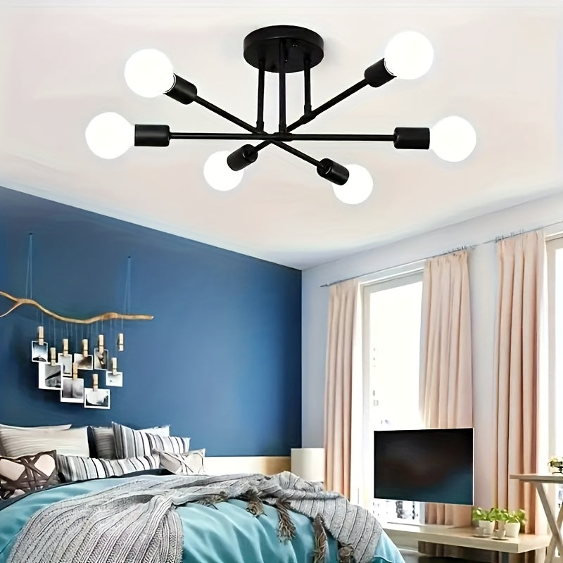 Modern Industrial Style Sputnik Pendant Light - Semi-Flush Mount, Easy Installation, 120V E26 Bulb Base Hardwired (Bulb Not Included), Suitable for Dining Room, Living Room, Kitchen, etc.