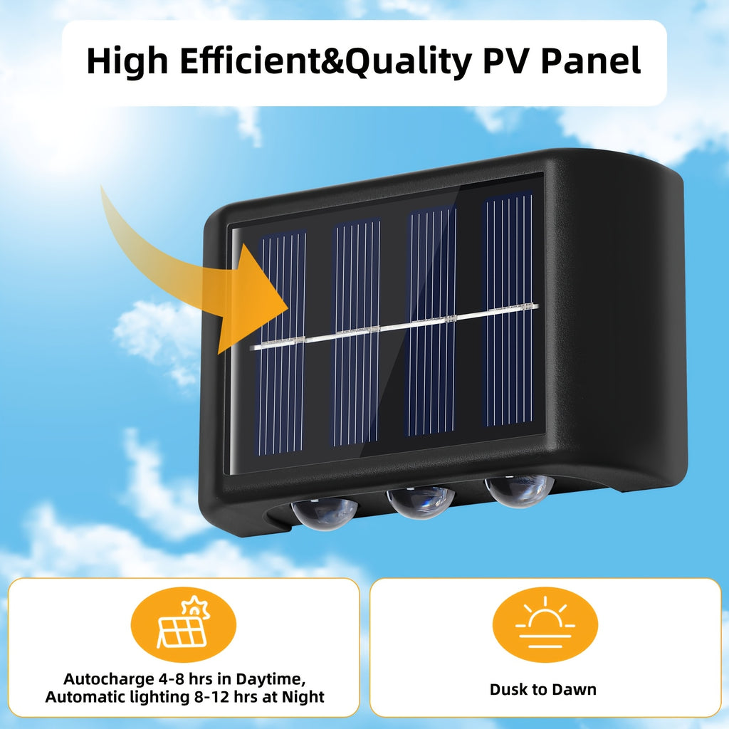 Four Sets Solar Wall Light, 6 LED Beads Outdoor Wall Light, Up and Down Lighting, Light Sensor, Suitable for Courtyard, Porch, Fence, Patio Lighting Wall Light, Holiday Atmosphere Decorative Light Fixture