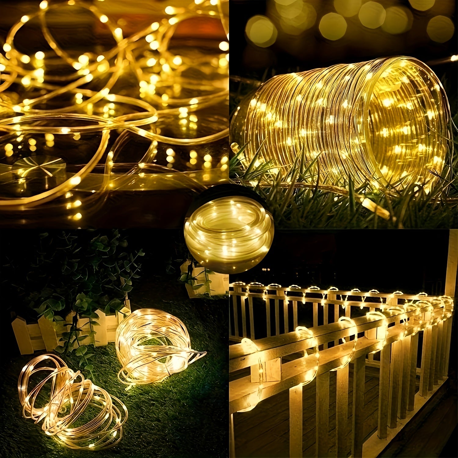 Solar garden tube light, outdoor decorative smart light string, 12 flashing modes fairy light, light-sensing on/off, PVC material, suitable for courtyards, fences, patios, camping, parties, holiday decorations - warm white / white / multicolor