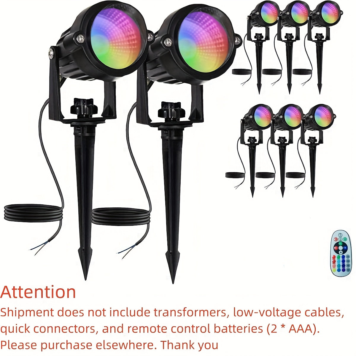2/4/6/8/10-Piece Low Voltage Landscape Light, Warm + RGB, DC12V-24V, LED Color Changing Landscape Lighting, IP66 Outdoor Spotlight, Christmas Halloween Decorative Light, Suitable for Courtyard, Garden, Path