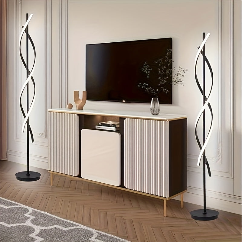 Modern LED floor lamp, 60" 3-color temperature spiral floor lamp, 360° luminous design vertical lamp, timer 48W dimmable reading floor lamp, high black and white corner floor lamp for living room, bedroom, office