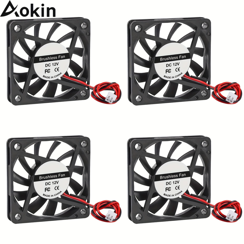 En: 4 Pack AOKIN 6010 60mm DC Cooling Fan, 12V/24V Dual Voltage, 60x60x10mm 2-Pin Hardwired, for 3D Printer, Electronics, PC CPU Cooler