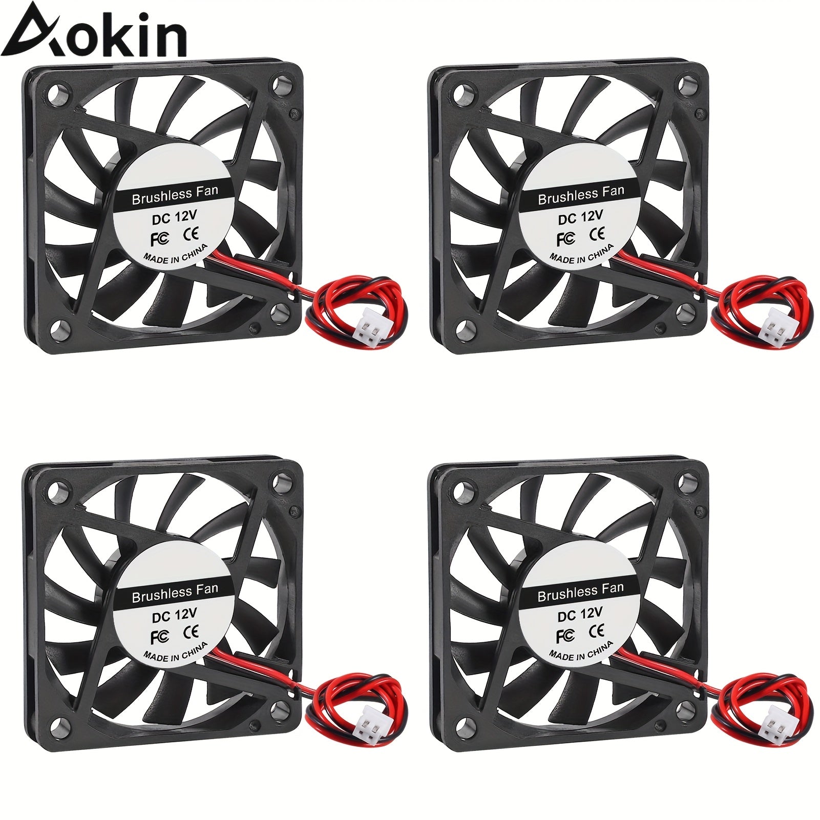 En: 4 Pack AOKIN 6010 60mm DC Cooling Fan, 12V/24V Dual Voltage, 60x60x10mm 2-Pin Hardwired, for 3D Printer, Electronics, PC CPU Cooler