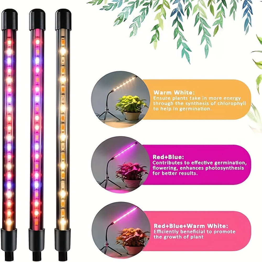 Mini LED Full Spectrum Grow Light Strip with Desktop Tripod, Indoor Plant Grow Light with 3/9/12H Timer, 3 Lighting Modes & 10 Dimmable Levels