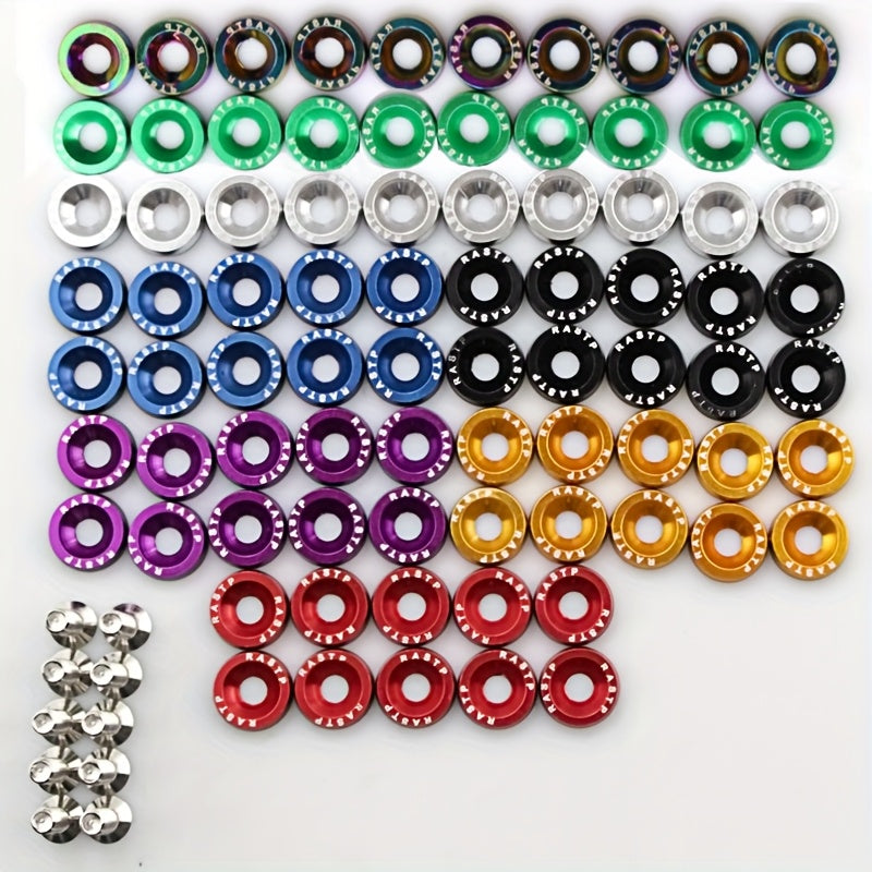 100pcs Aluminum Alloy M6×50 Car Modification Decorative Bolts, Fender/License Plate/Engine Bay Decorative Nuts, Multiple Colors Available, DIY License Plate Fasteners for Car Modification