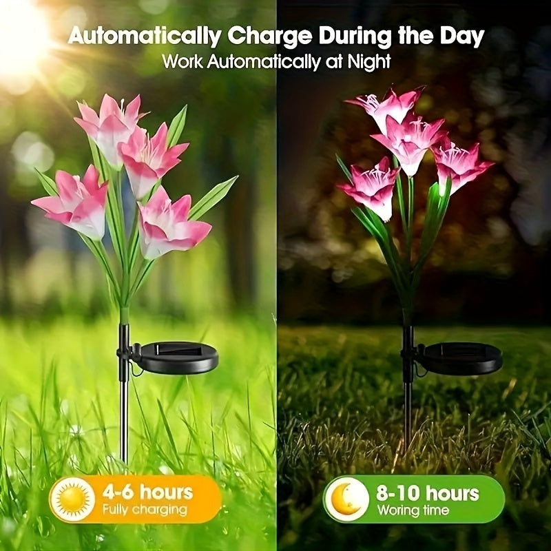 2/4 Pack Solar Outdoor Light, Lily Shape, IP65 Protection Rating, Easy Operation LED Light, Garden Decoration for Patio, Stairs, Courtyard, Platform & Pathway | Valentine‘s Day Decoration / Valentine’s Gift