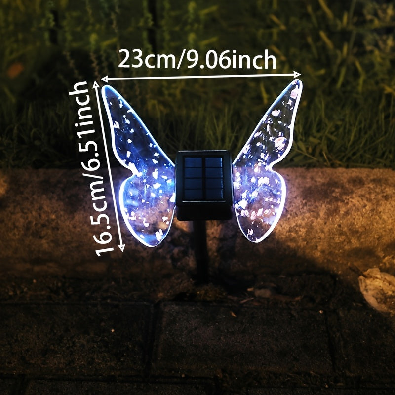 Solar Butterfly Light, Acrylic Wings with Gold Foil Decoration, Dual-Purpose Ground/Wall Light, Suitable for Courtyard, Villa, Garden and Path Ambient Lighting