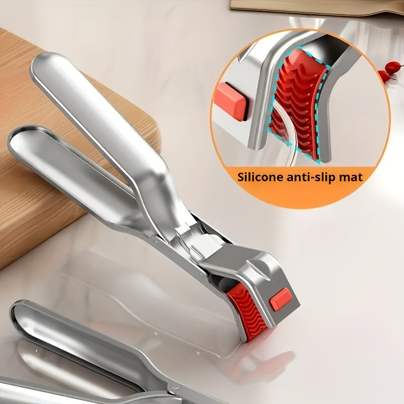 Stainless Steel Heat-Resistant Clip – Kitchen Bowl Tongs, Steamer Basket Clip – Heat-Resistant Kitchen Tool for Safely Lifting Hot Bowls, Plates & Cookware, for Air Fryer, Steamer, Oven – Ergonomic Handle, Practical Kitchen Gadget