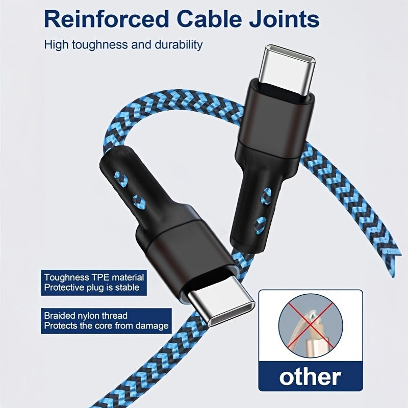 A Set of Two 60W Super Fast Charging Type C to Type C Data Cables, Suitable for Devices Like Samsung, Iphone 15/16, Macbook/Ipad, Xiaomi, And More