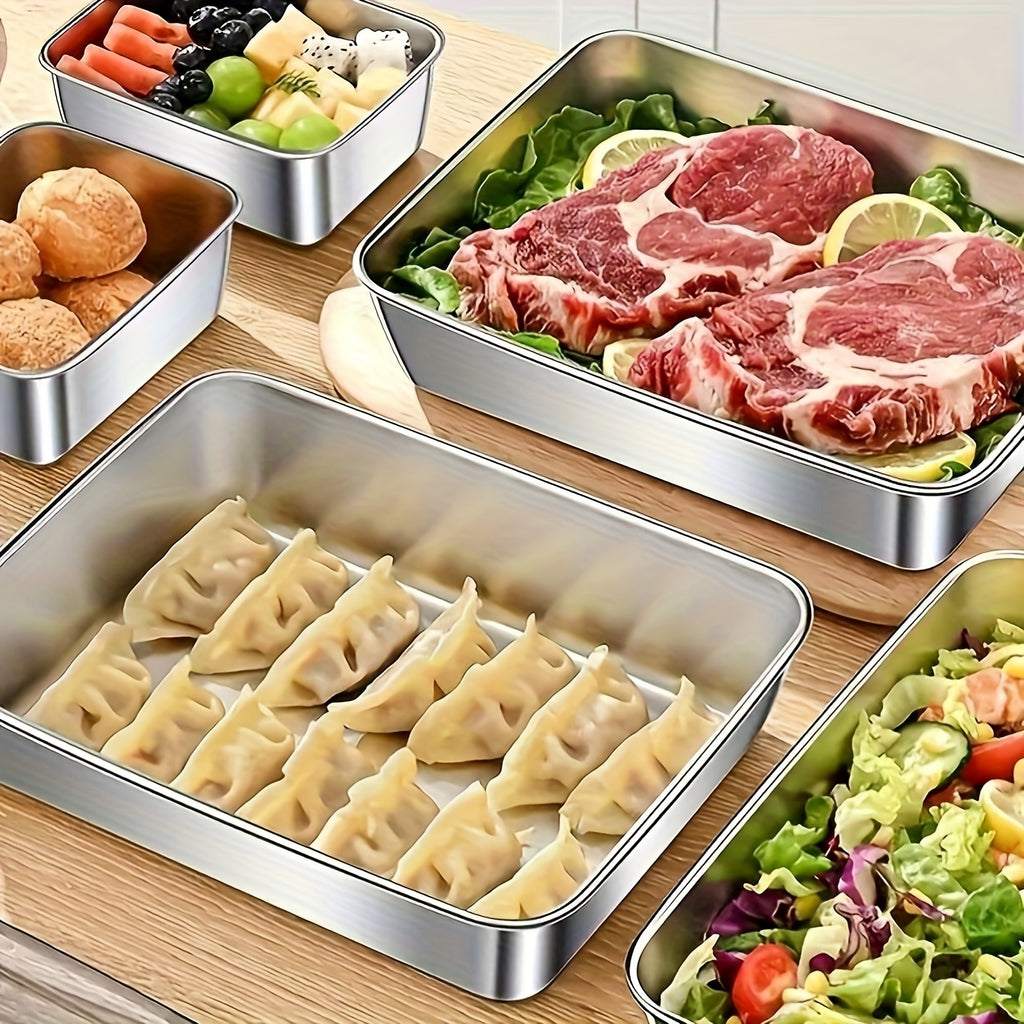 Buy 3 Get 2 Free: 5-Piece Premium Stainless Steel Food Storage Containers – With Lids, Stackable & Easy to Clean – Perfect for Picnics, Meal Prep & Fridge Organization