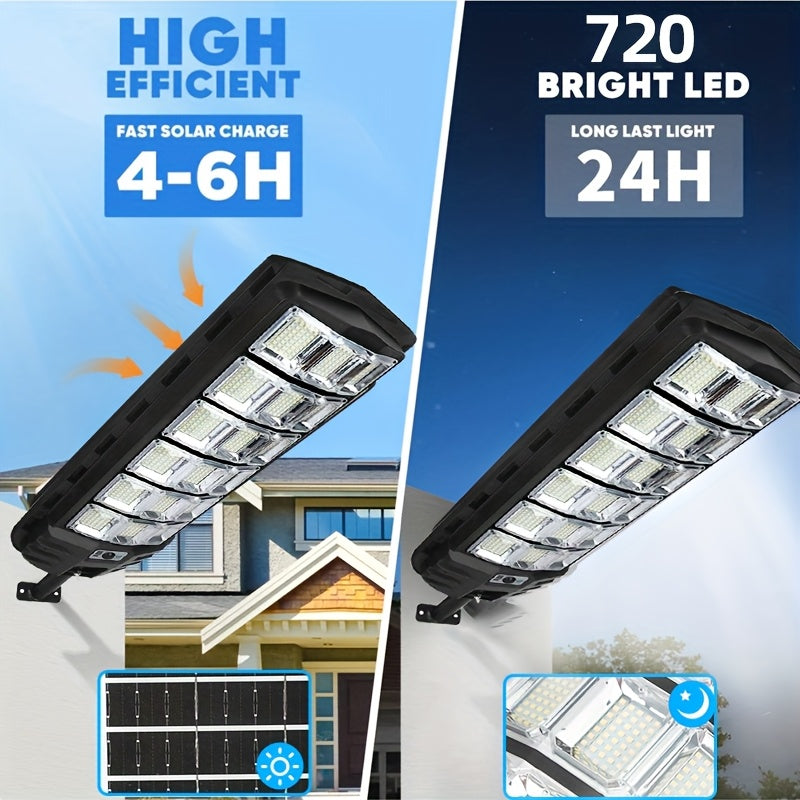 Extra Large, High Brightness Solar LED Street Light / Searchlight, with Remote Control, 4500mAh Smart Light Control 3 Lighting Modes Dusk to Dawn, Perfect for Courtyard, Doorway, Road, Basketball Court, Horse Farm, Farm and Other Lighting