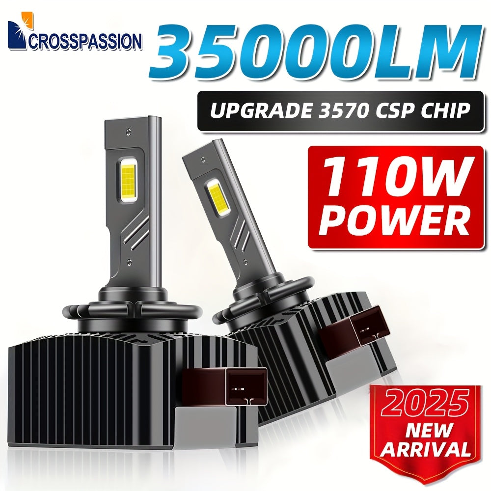 Super Bright LED D1S D2S D3S D4S D5S High/Low Beam CSP Car Light, 6000K High Brightness White, Aluminum Housing with Fast Cooling Fan, Built-in Driver, Plug-and-Play, 2-Pack