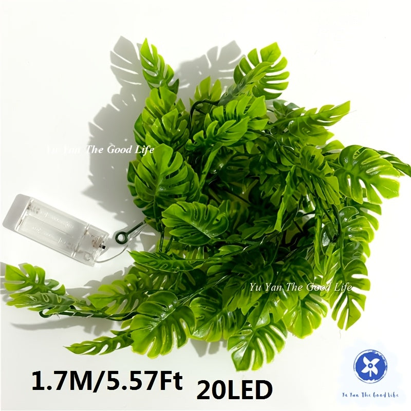 1PC 20led人造龟叶棕榈叶串灯，主杆1.7m，电池盒供电（不含电池），适用于家庭婚礼主题 生日派对夏季装饰串灯