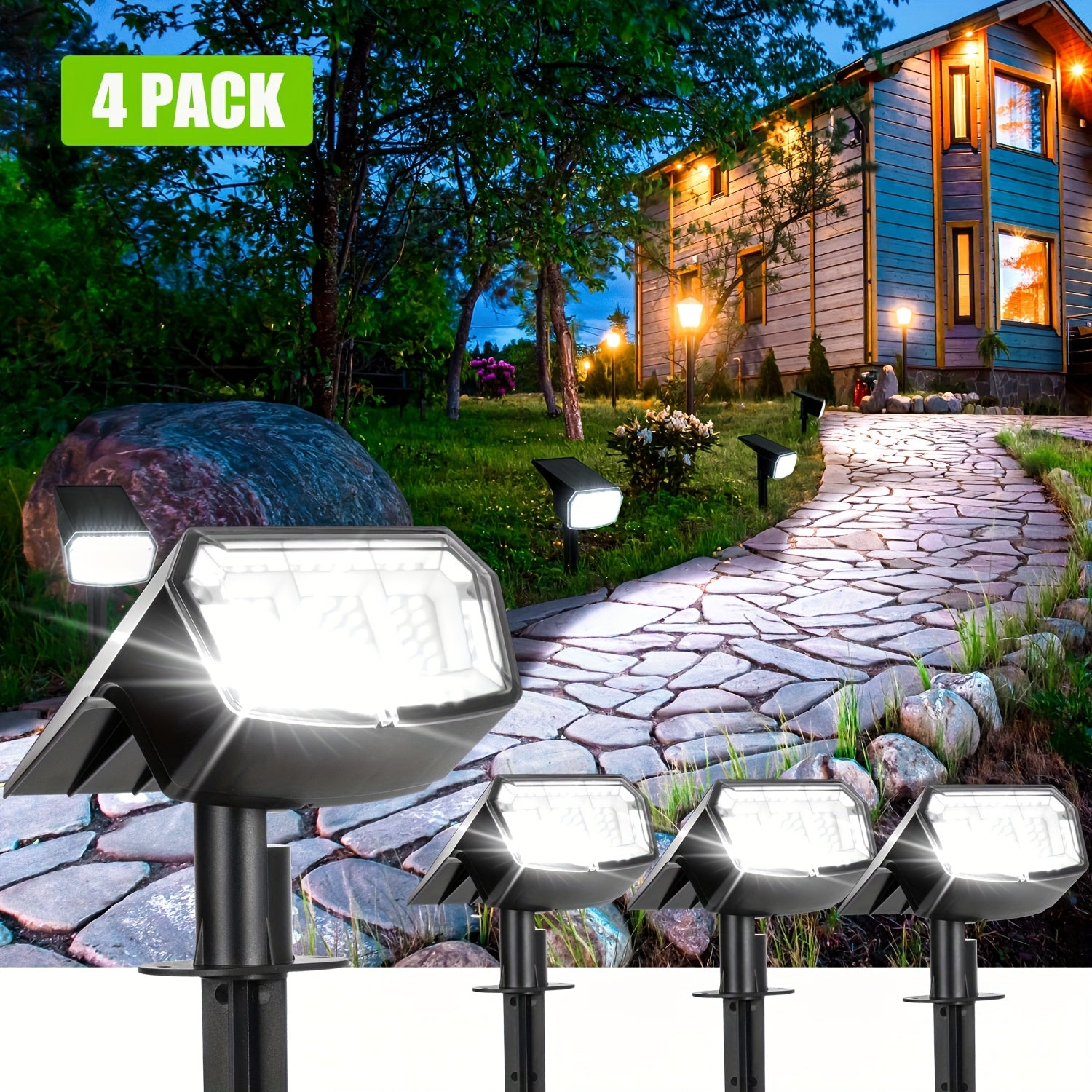 4/6-pack outdoor solar spotlight, IP65 protection rating, 63 LED beads, 3 lighting modes, total brightness 780 lumens, suitable for courtyards, gardens, houses, garages and pathway lighting
