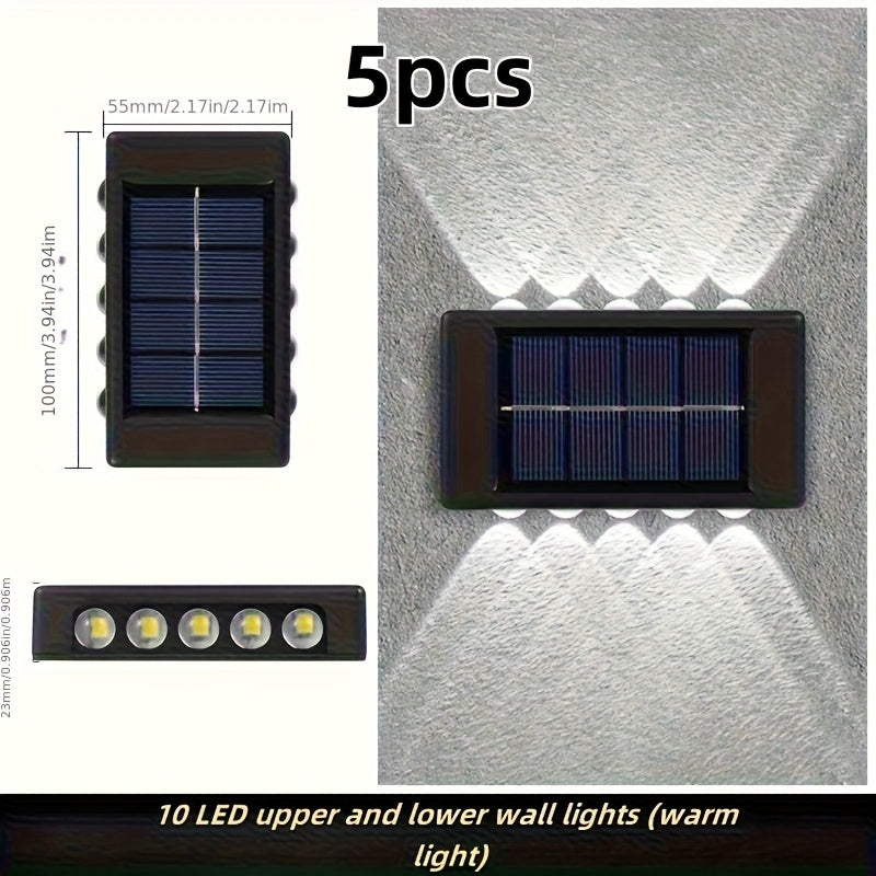 5pcs 10LED Solar Light Outdoor Courtyard Light Yard Garden Decorative Light Fence Wall Washer New Up and Down Glowing Ambient Wall Light