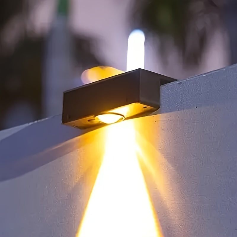 Solar Outdoor Deck Light, Porch Courtyard Exterior Wall Washer Light, 7-Shaped Wall Top Sconce, Automatic On/Off Night Lighting