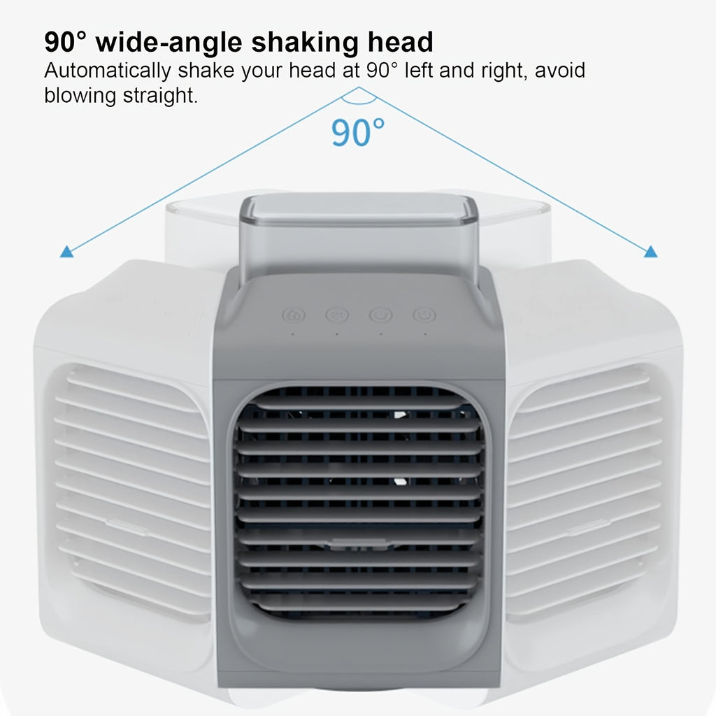 11.83oz Portable Mini Desktop Air Conditioner, USB Rechargeable 90° Oscillating Fan, Compact Square Design for Home Office Travel, Labor-Saving Easy to Use, Modern Aesthetic Durable Structure