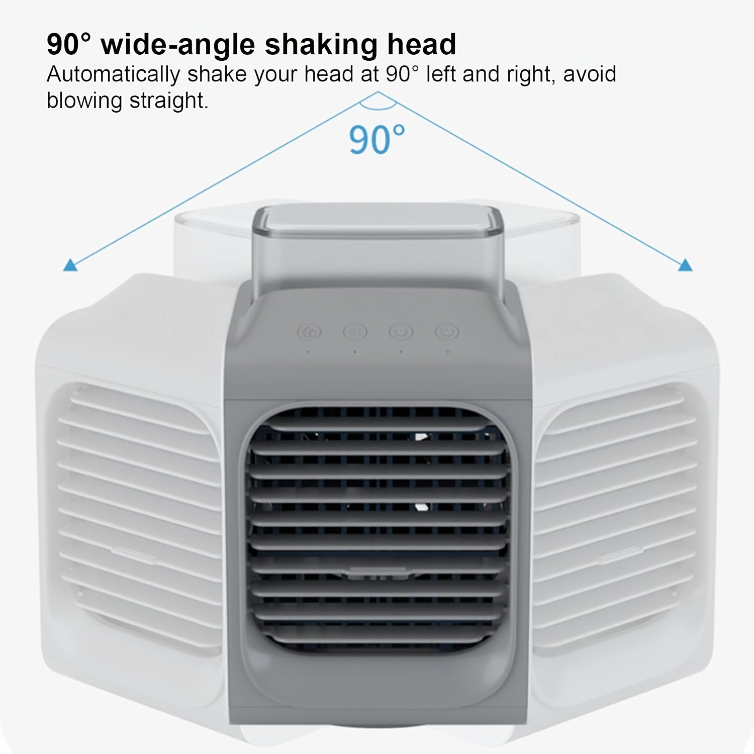 11.83oz Portable Mini Desktop Air Conditioner, USB Rechargeable 90° Oscillating Fan, Compact Square Design for Home Office Travel, Labor-Saving Easy to Use, Modern Aesthetic Durable Structure
