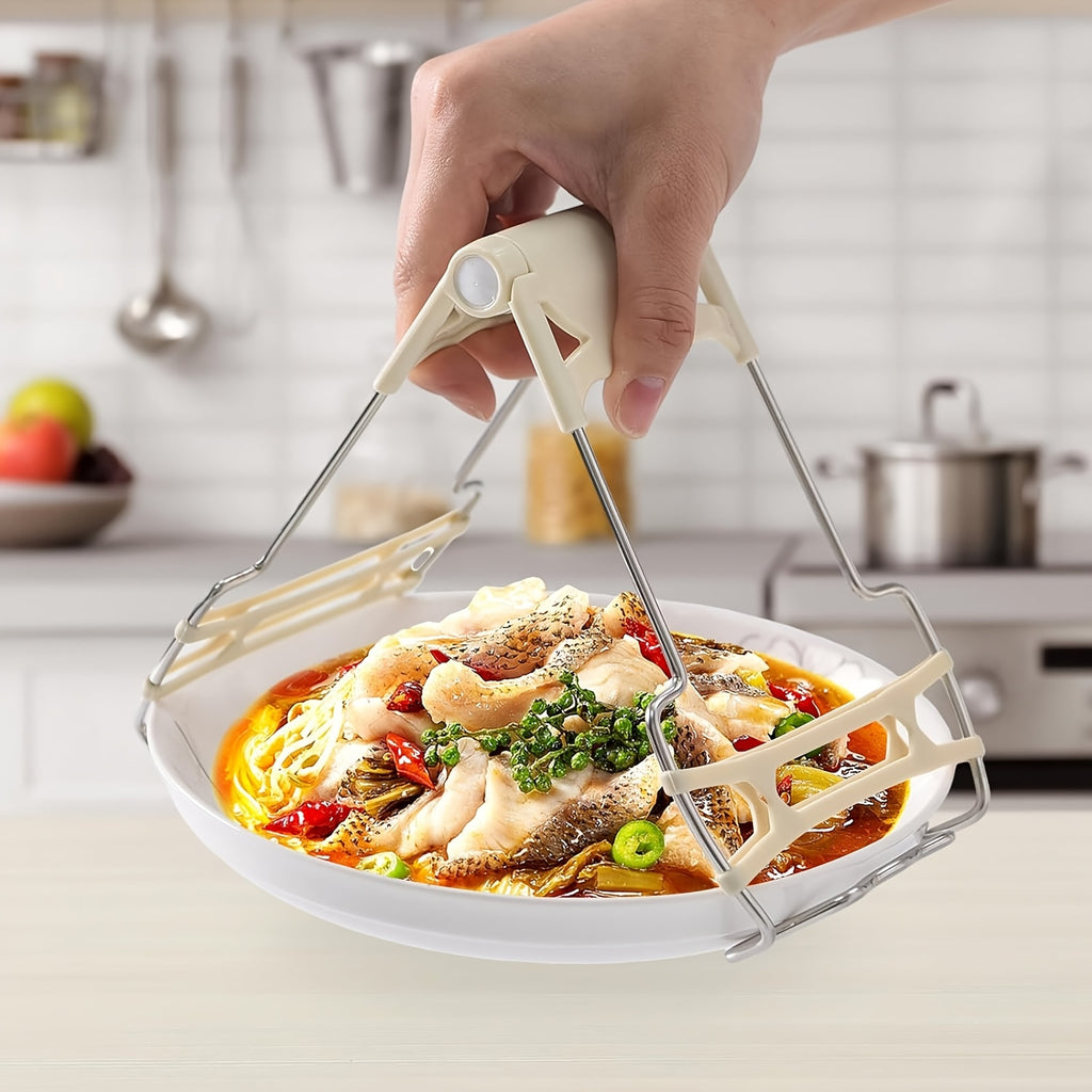 1 Piece HeatGuard Stainless Steel Plate Lifter - Kitchen Heat-Resistant Tongs, Bowl & Plate Clip, Cookware Holder Tool, Kitchen Safety Tool | Ergonomic Kitchen Tool | Sturdy Construction