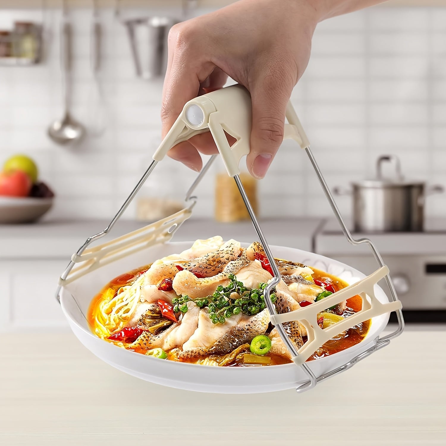 1 Piece HeatGuard Stainless Steel Plate Lifter - Kitchen Heat-Resistant Tongs, Bowl & Plate Clip, Cookware Holder Tool, Kitchen Safety Tool | Ergonomic Kitchen Tool | Sturdy Construction