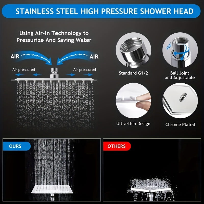 Shower Head - 8" High Pressure Rain Shower Head & Handheld Combo with 11" Extension Arm, 5-Setting Adjustable Leak-Proof, with Holder/Hose, Height & Angle Adjustable